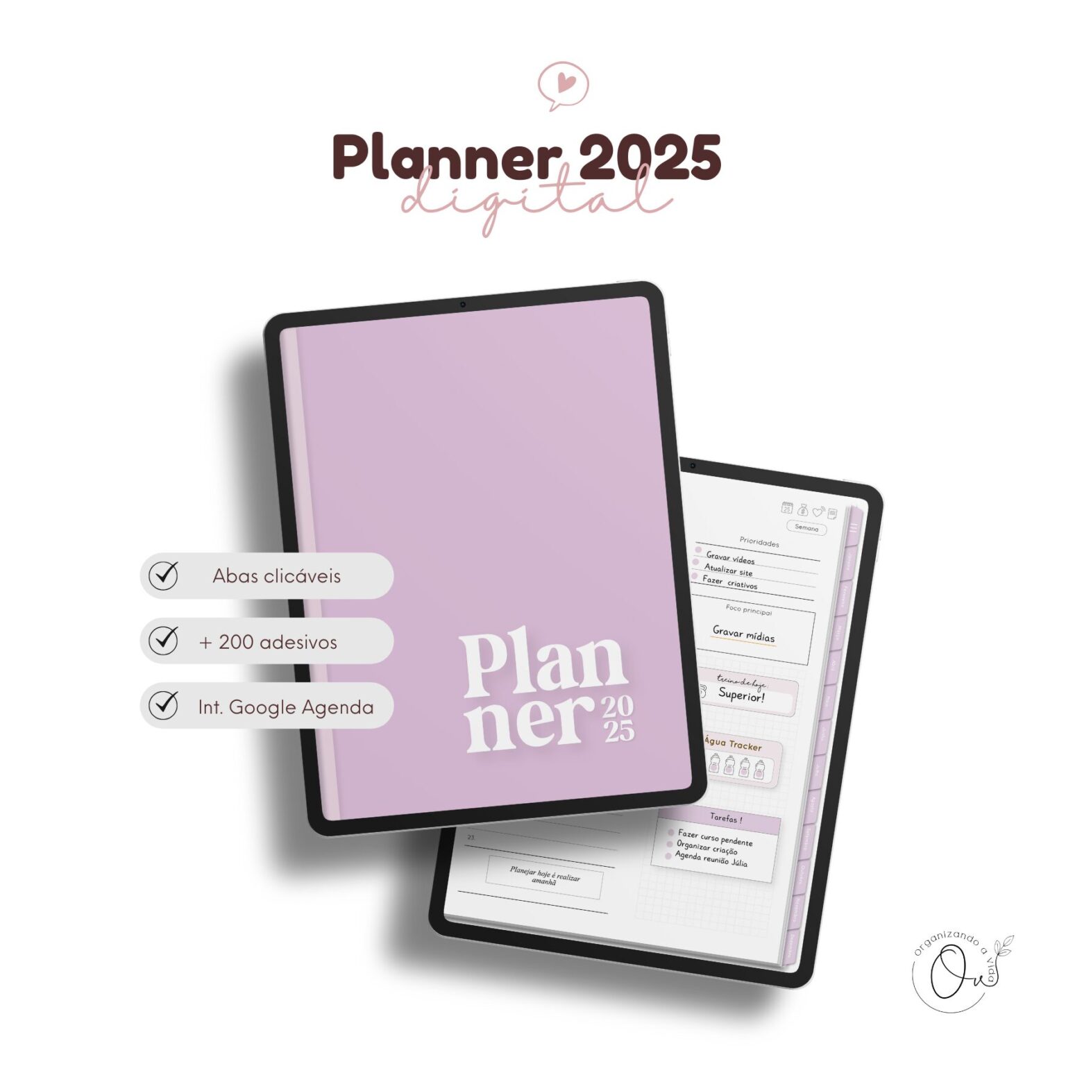 Planner Digital 2025 - Vertical Rosa - Organizando a Vida